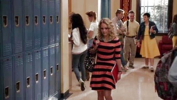 Carrie Bradshaw's Fun Stripe Jersey Flare Dress on The Carrie Diaries