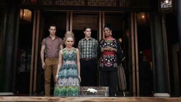 Carrie Bradshaw's Printed Lattice Waist Dress on The Carrie Diaries