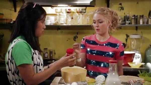 Carrie Bradshaw's Striped Sequin-Embellished Jersey Top in Pink on The Carrie Diaries