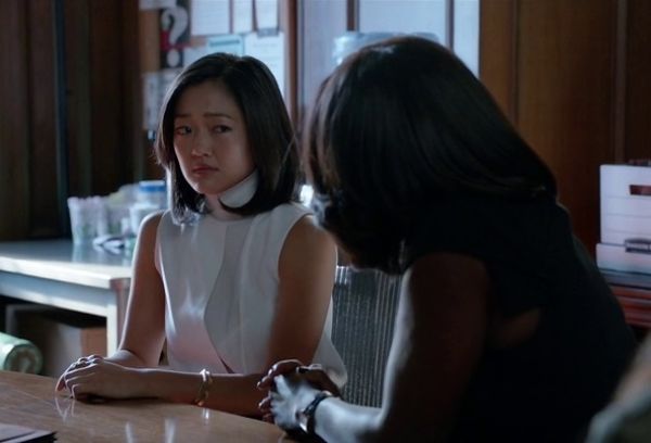 Catherine Hapstall's Laser-Cut Sleeveless Turtleneck Top on How to Get Away With Murder