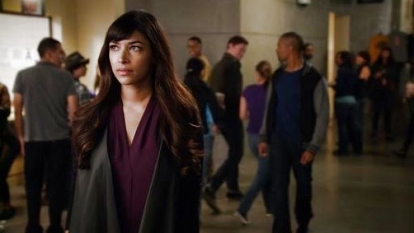 Cece Parekh's drape collar leather jacket on New Girl