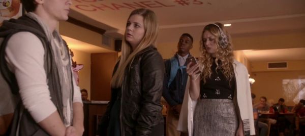 Chanel #3's Zip-Front Feather-Trim Jacket on Scream Queens