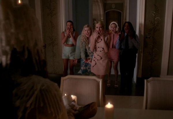 Chanel #5's True Violet Midi Dress With Sweetheart Neck In All Over Floral Print on Scream Queens