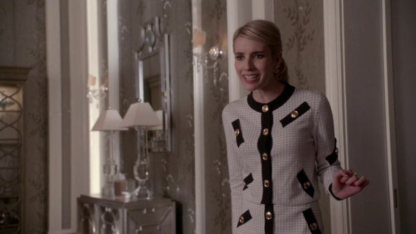 Chanel Oberlin's buttoned polka dot cardigan on Scream Queens
