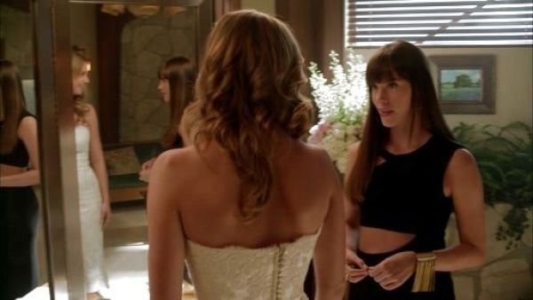 Charlotte Grayson 's High-Neck Evening Gown with Cutouts on Revenge