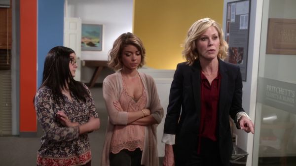 Claire Dunphy's Silk Cap-Sleeve Tie-Neck Blouse on Modern Family