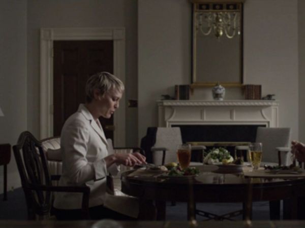 Claire Underwood's Cream Cashmere Pinstripe Jacket on House of Cards