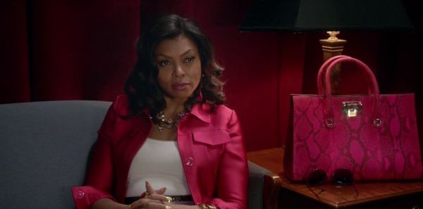 Cookie Lyon's Riley Neon Raspberry Fluorescent Python Tote Bag on Empire