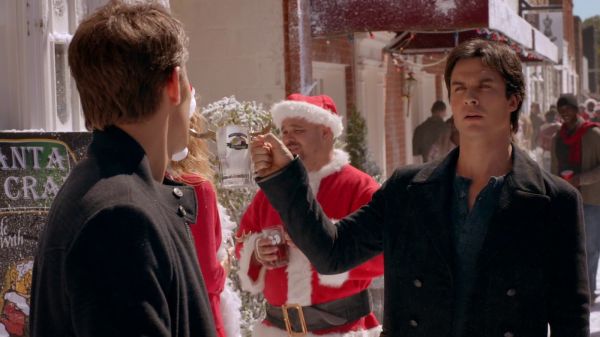 Damon Salvatore's Double Breasted Peak Lapel Peacoat on The Vampire Diaries