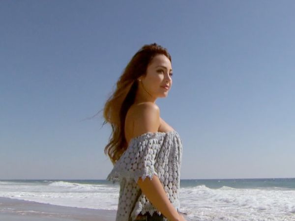 Danielle's Blue Crochet Off-The-Shoulder Top on The Bachelor