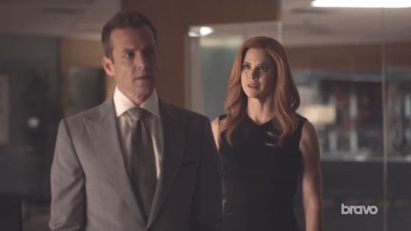 Donna Paulsen's Studded Open-Back Bias-Slit Sheath Dress on Suits