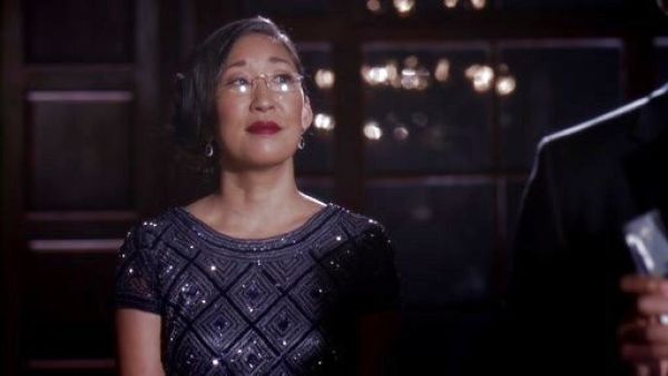 Dr. Arizona Robbins's Short Sleeve Deco Diamond Beaded Gown on Grey's Anatomy