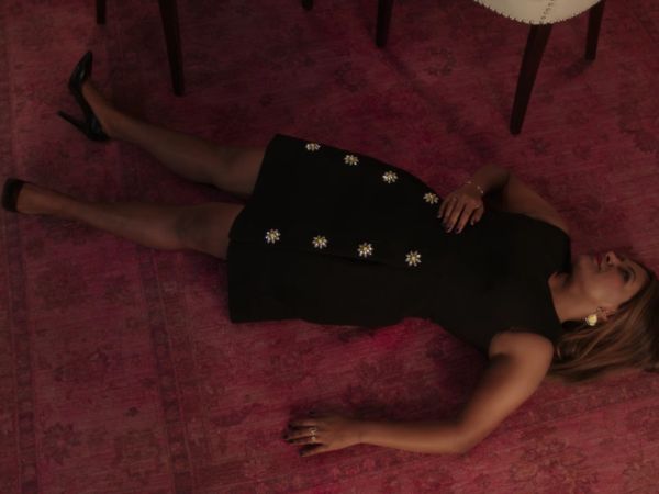 Dr. Mindy Lahiri's Daisy Crystal Button Wool Crepe Dress on The Mindy Project