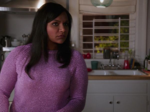 Dr. Mindy Lahiri's METALLIC SIDE-SLIT SWEATER on The Mindy Project