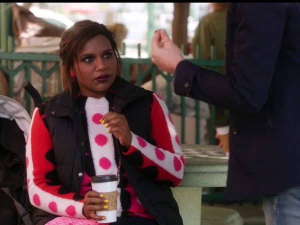 Dr. Mindy Lahiri's Optic floral wool sweater on The Mindy Project