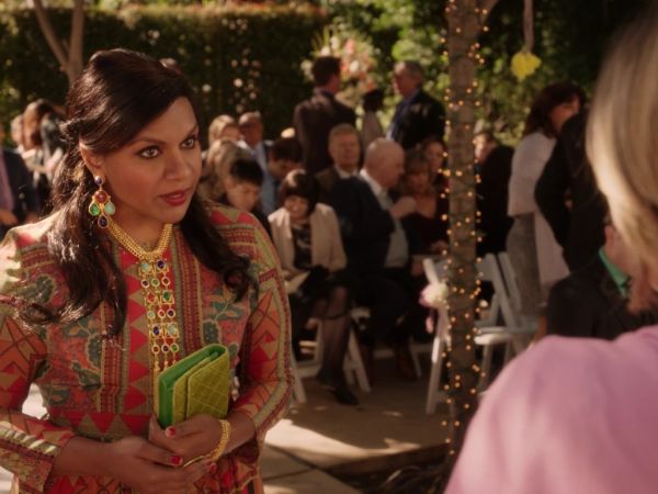 Dr. Mindy Lahiri's Printed silk-crepe gown on The Mindy Project