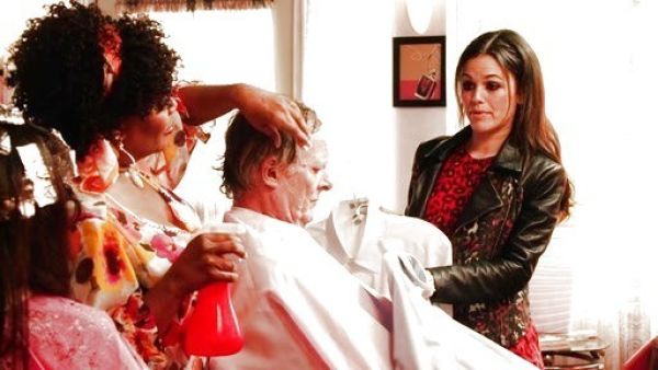 Dr. Zoe Hart's Leather/Wool Lyric Biker Jacket in Tartan Leopard on Hart of Dixie