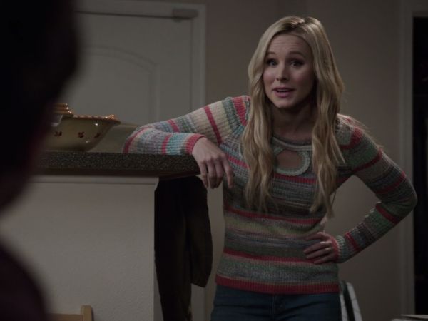 Eleanor Shellstrop's Striped Keyhole Sweater on The Good Place