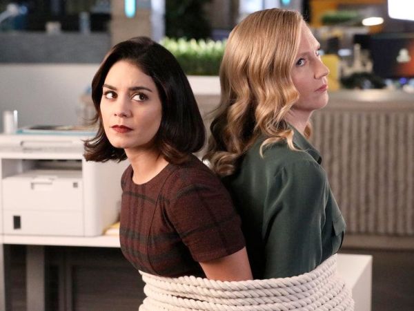 Emily Locke's Maroon Check Dress on Powerless