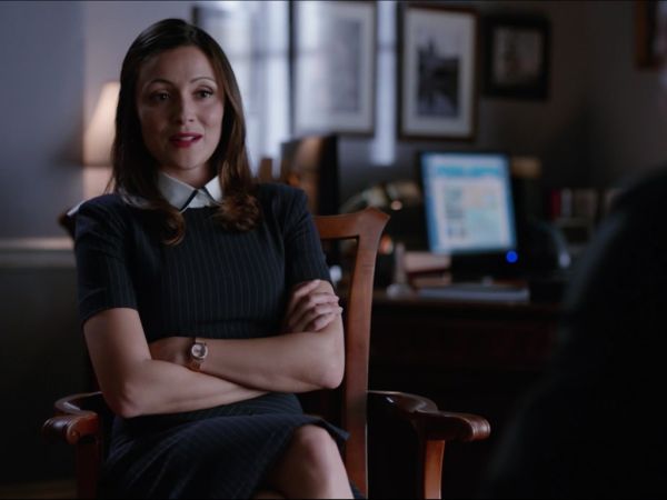 Emily Rhodes's Pinstripe Asymmetrical Dress on Designated Survivor