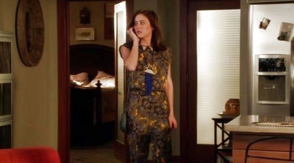 Erin Silver's Leatherette Triangle Cutout Geo Printed Jumpsuit on 90210