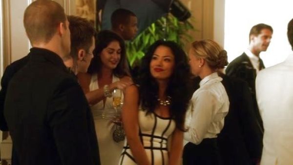 Eva Benton's Piping-Trimmed Paneled Bandage Dress on Star Crossed