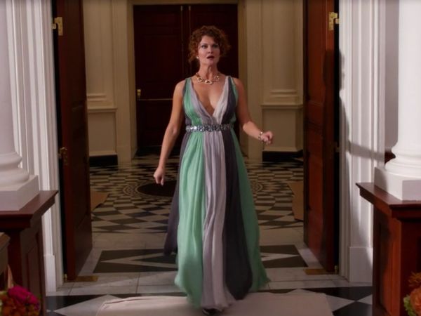 Evelyn Powell's Colorblock Stripe Chiffon Gown on Devious Maids