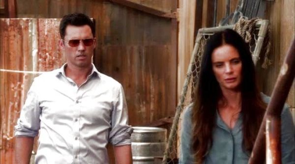 Fiona Glenanne's Washed Blue Standard Cotton Shirt on Burn Notice