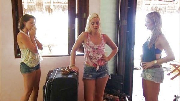 Jade Roper's Scoop Neck Floral Printed Lace Up Crochet Cut Away Cropped Tank on Bachelor in Paradise