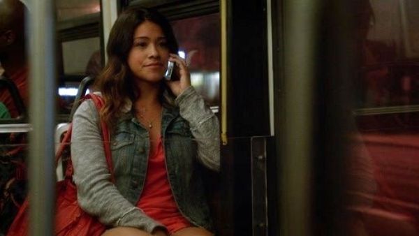 Jane Villanueva's Denim and Knit Hooded Jacket on Jane the Virgin