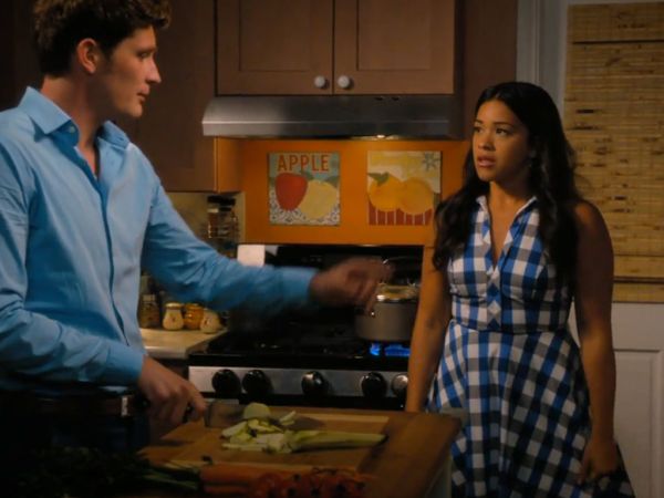 Jane Villanueva's Janette Gingham Halter Shirtdress on Jane the Virgin