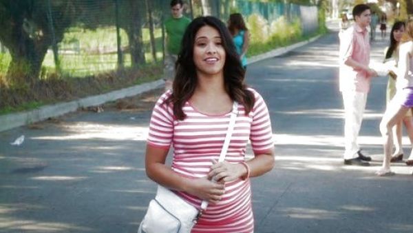 Jane Villanueva's Maternity Short-Sleeve Striped Sheath Dress  on Jane the Virgin