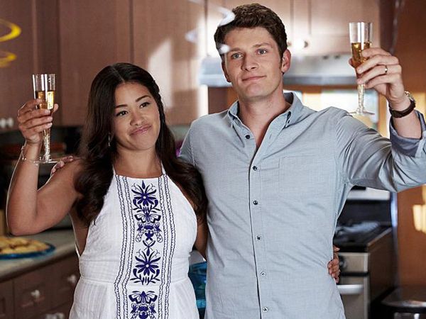 Jane Villanueva's Panel Embroidered High Neck Cross Back Beach Dress on Jane the Virgin