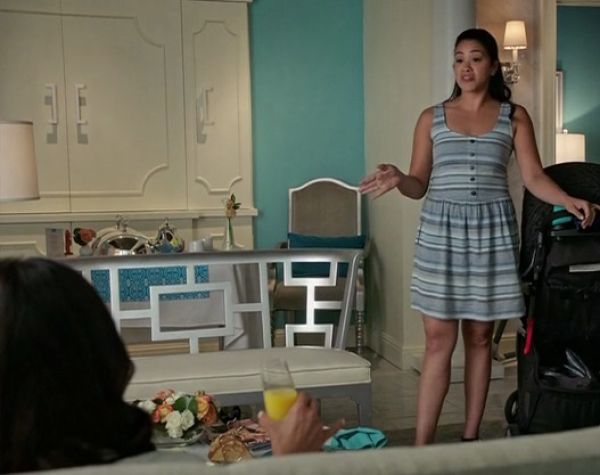 Jane Villanueva's Striped Button-Front Sleeveless Dress, Desert Mirage on Jane the Virgin
