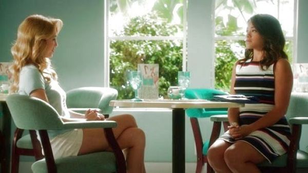 Jane Villanueva's Sunday Striped Sleeveless Flared Dress on Jane the Virgin