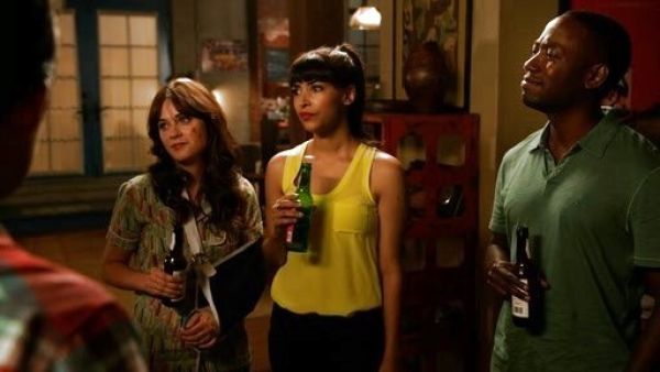 Jess Day's Custom Pajamas in My Pencils Sage/Bright Fabric on New Girl