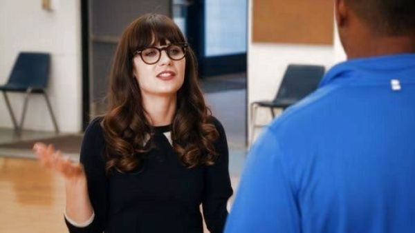 Jess Day's Merino Tippi sweater in trompe l'oeil on New Girl