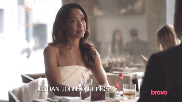 Jessica Pearson's Electra strapless wool-crepe dress on Suits