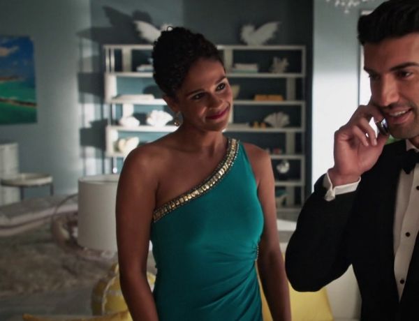 Jill's Embellished One-Shoulder Jersey Gown on Jane the Virgin