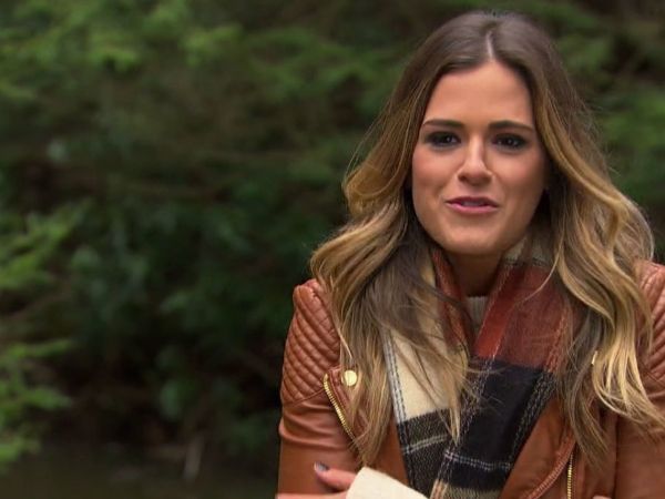 Jojo Fletcher's Brown Quilted Leather Jacket  and Plaid Check Scarf on The Bachelorette