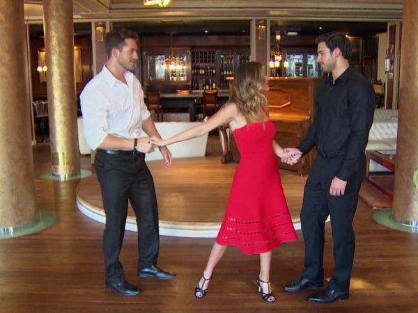Jojo Fletcher's Red Lasercut Halter Dress on The Bachelorette