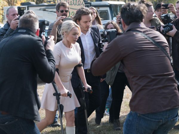 Juliette Barnes's Short-Sleeve Keyhole Belted Dress, Rose on Nashville