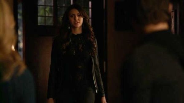 Katherine Pierce's Sleeveless Lace Blouse on The Vampire Diaries