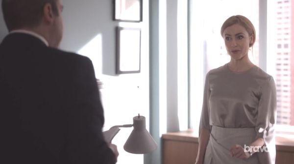 Katrina Bennett's Silk Satin Cape-Sleeve Top on Suits