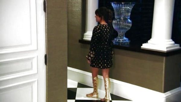 Kourtney Kardashian's Tall Gladiator Sandal in Metallic Gold on Keeping Up With The Kardashians