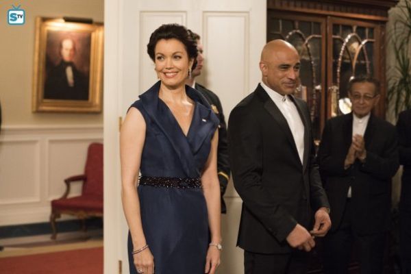 Mellie Grant's Blue Shawl Collar Gown With Belt on Scandal