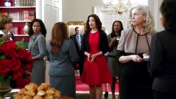 Mellie Grant's Textured Wool-Blend Dress on Scandal
