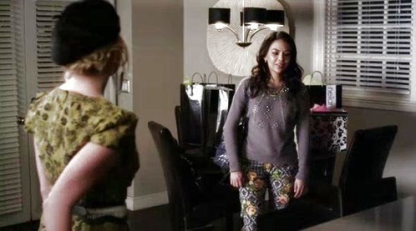 Mona Vanderwaal's 'Acid Leaf' Print Crop Cigarette Pants on Pretty Little Liars