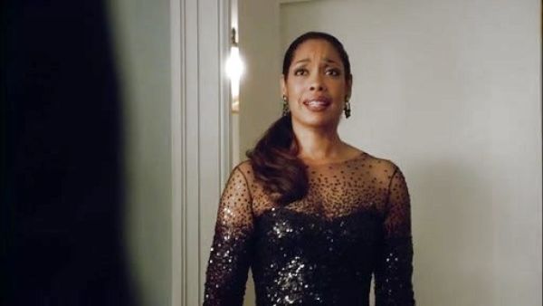 Natalie Waters's 3/4-Sleeve Sequined Illusion-Trim Sheath Dress on Revenge