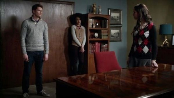 Olivia Matheson's Pima Cotton Argyle V-Neck Sweater on Ravenswood